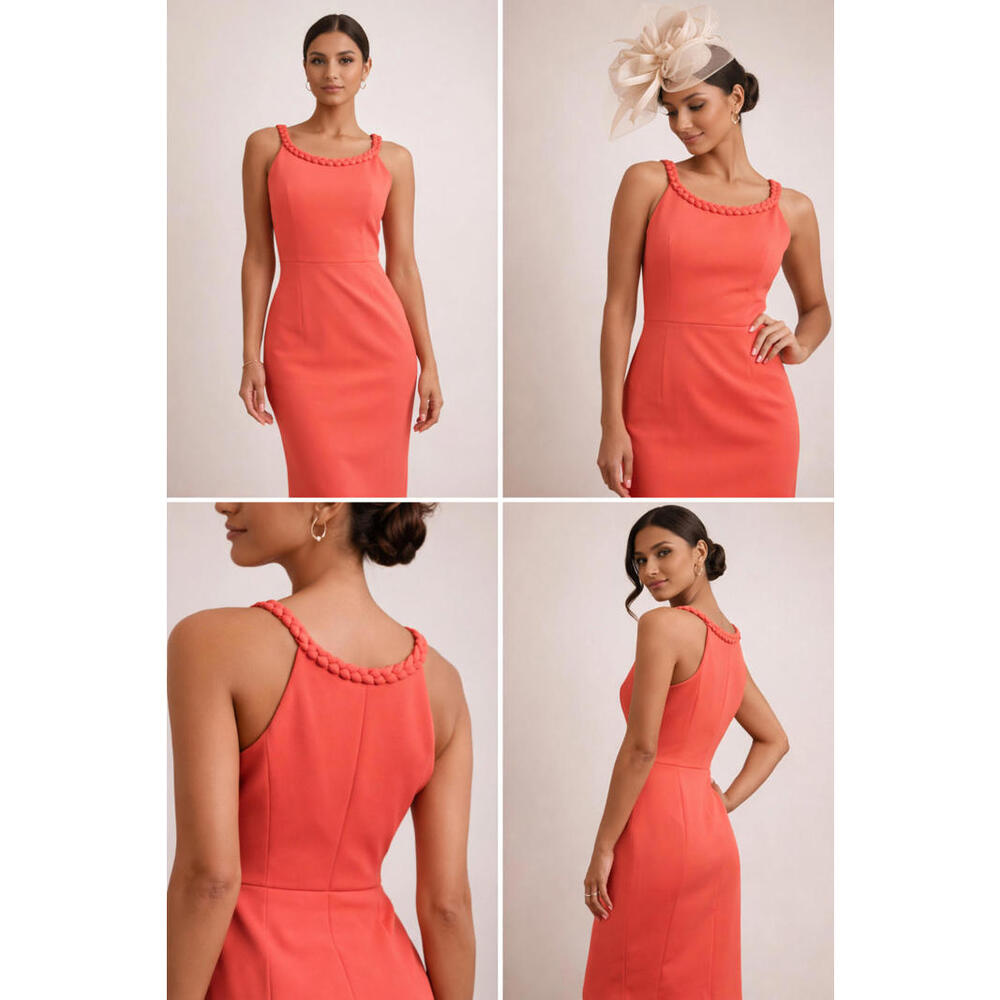 Sachin & Babi Steph Dress Coral Braided Strap Sheath Cocktail Dress Size 0